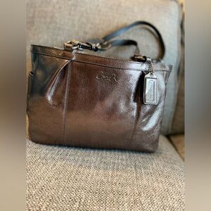 Authentic Coach Metallic Silver Medium Easy West Tote